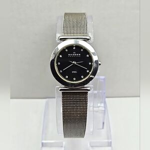 Skagen 107SSSBD Womens Quartz Watch Black Dial Mesh Band New Battery Working
